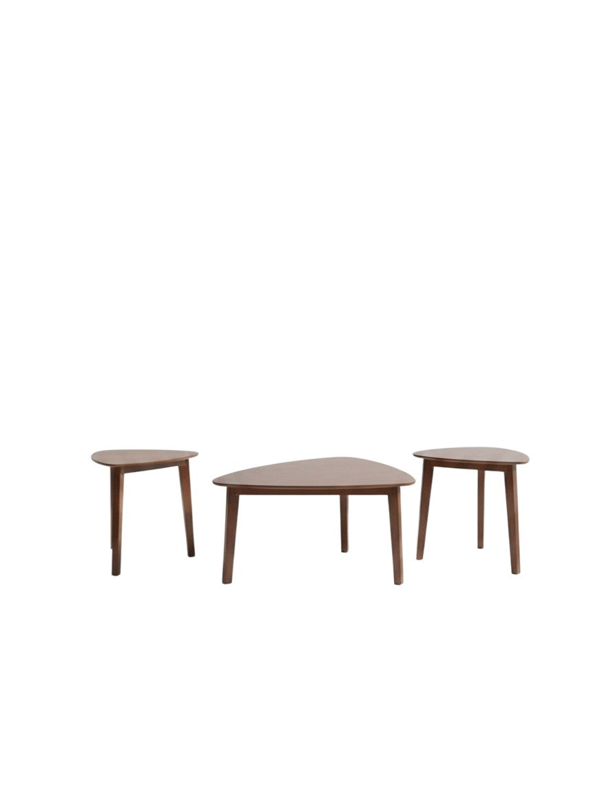 Ensemble de trois tables basses TOCO Meubles en bois brun au design triangulaire moderne et minimaliste