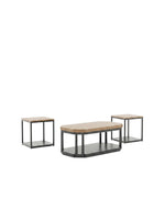 Ensemble de trois tables basses TOCO Meubles avec plateaux en bois brun et structures en métal noir