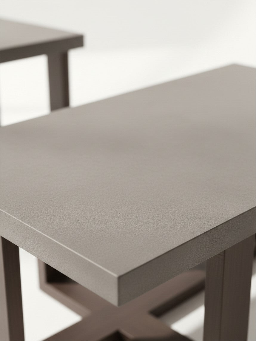 Ensemble de tables Brook TOCO Meubles avec plateau gris texturé et pieds robustes marron