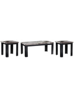 Ensemble de trois tables basses TOCO Meubles avec plateaux effet marbre brun foncé et pieds noirs robustes