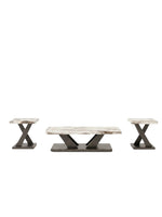 Ensemble de tables Neyo par TOCO Meubles avec plateaux effet marbre et pieds en métal noir en forme de X