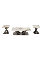 Ensemble de tables basses Neyo par TOCO Meubles avec plateaux effet marbre gris et pieds en métal noir en forme de X