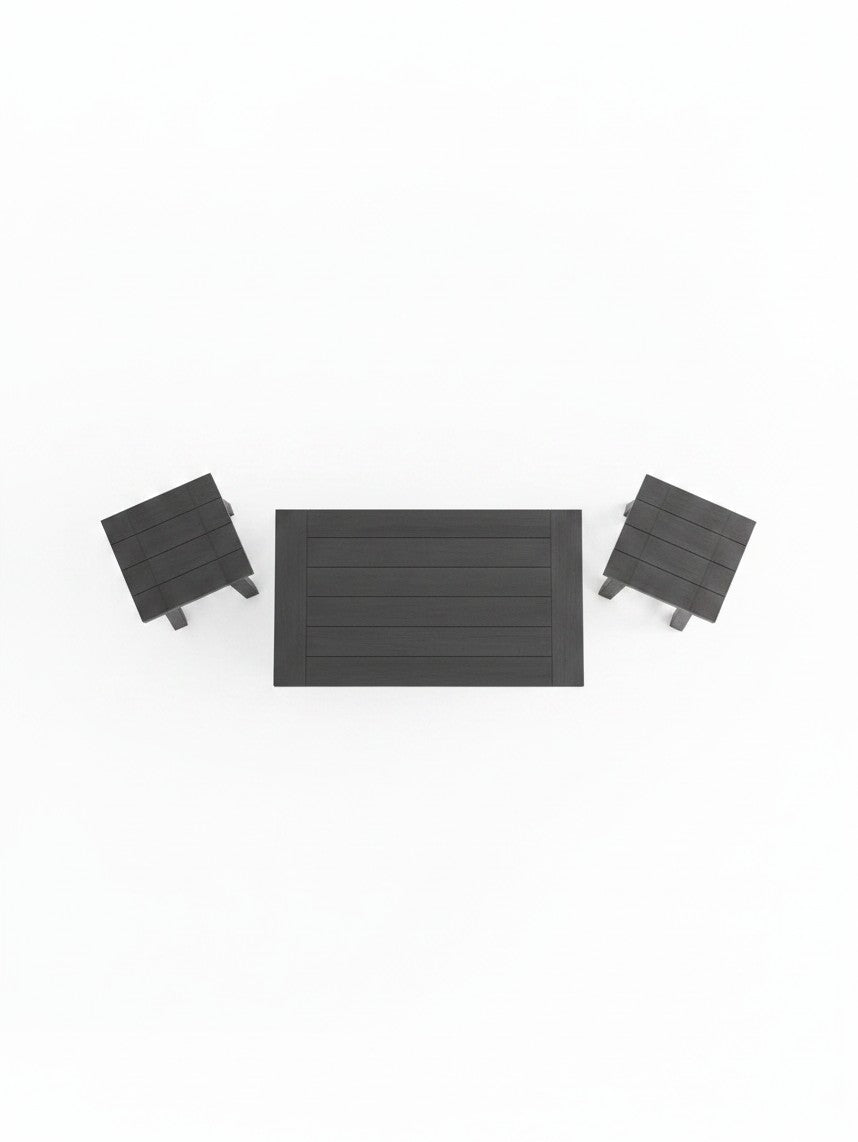 Ensemble de 3 tables basses TOCO Meubles noires et étain avec plateau rectangulaire et deux tables d'appoint carrées