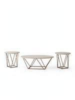 Ensemble de trois tables basses Tarica TOCO Meubles avec plateaux blancs et pieds métalliques géométriques