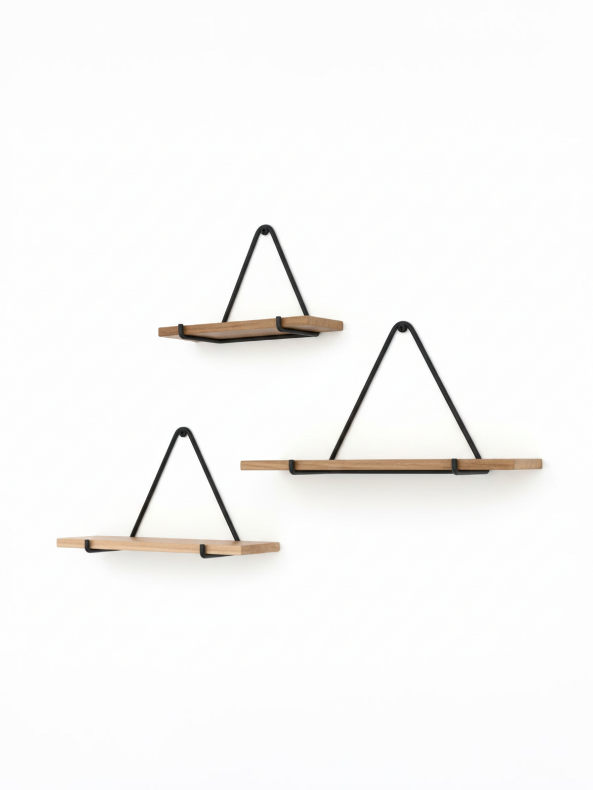 Ensemble de 3 étagères suspendues TOCO Meubles en bois naturel et métal noir au design triangulaire contemporain