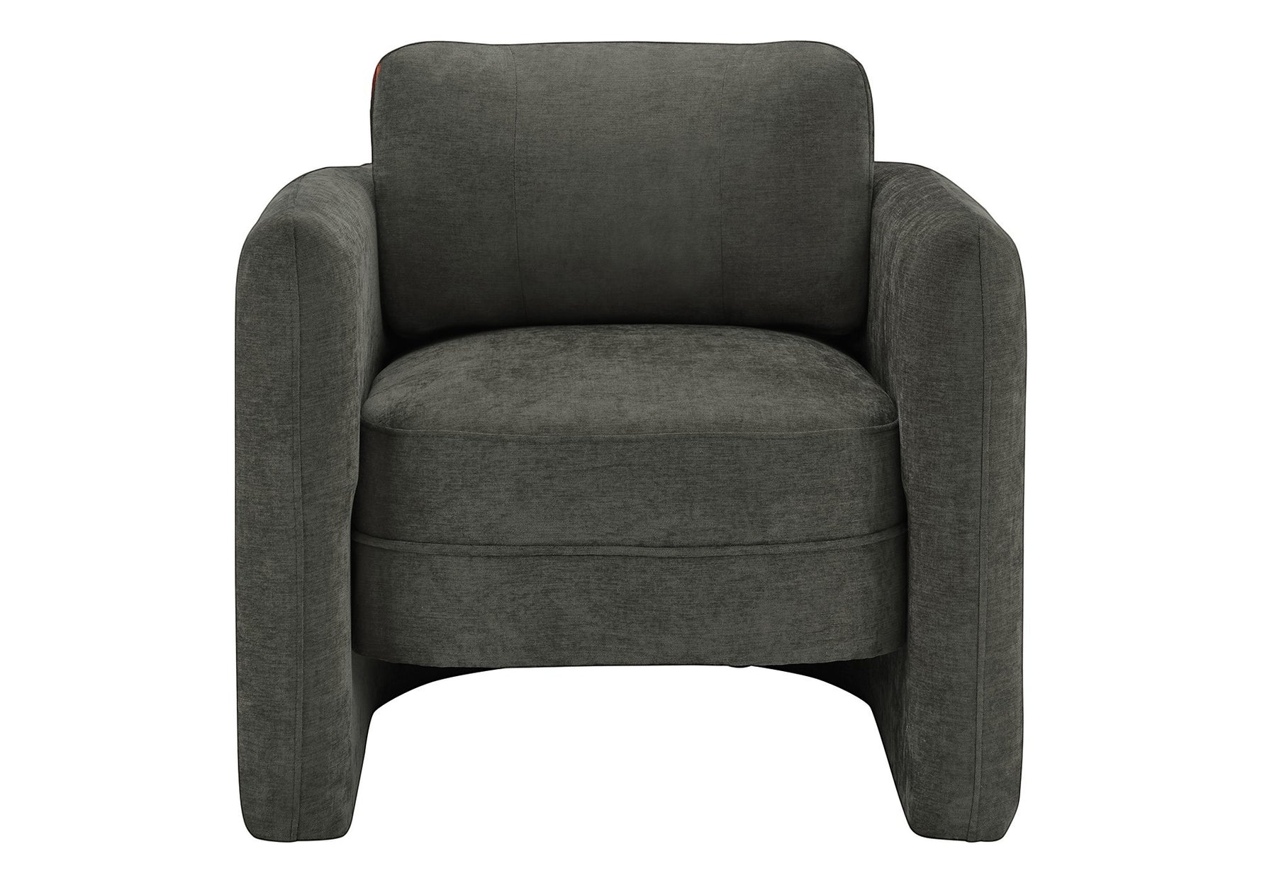 TOCO Meubles Fauteuil d'appoint Altea gris foncé en tissu, style tonneau, dossier incurvé, assise enveloppante.