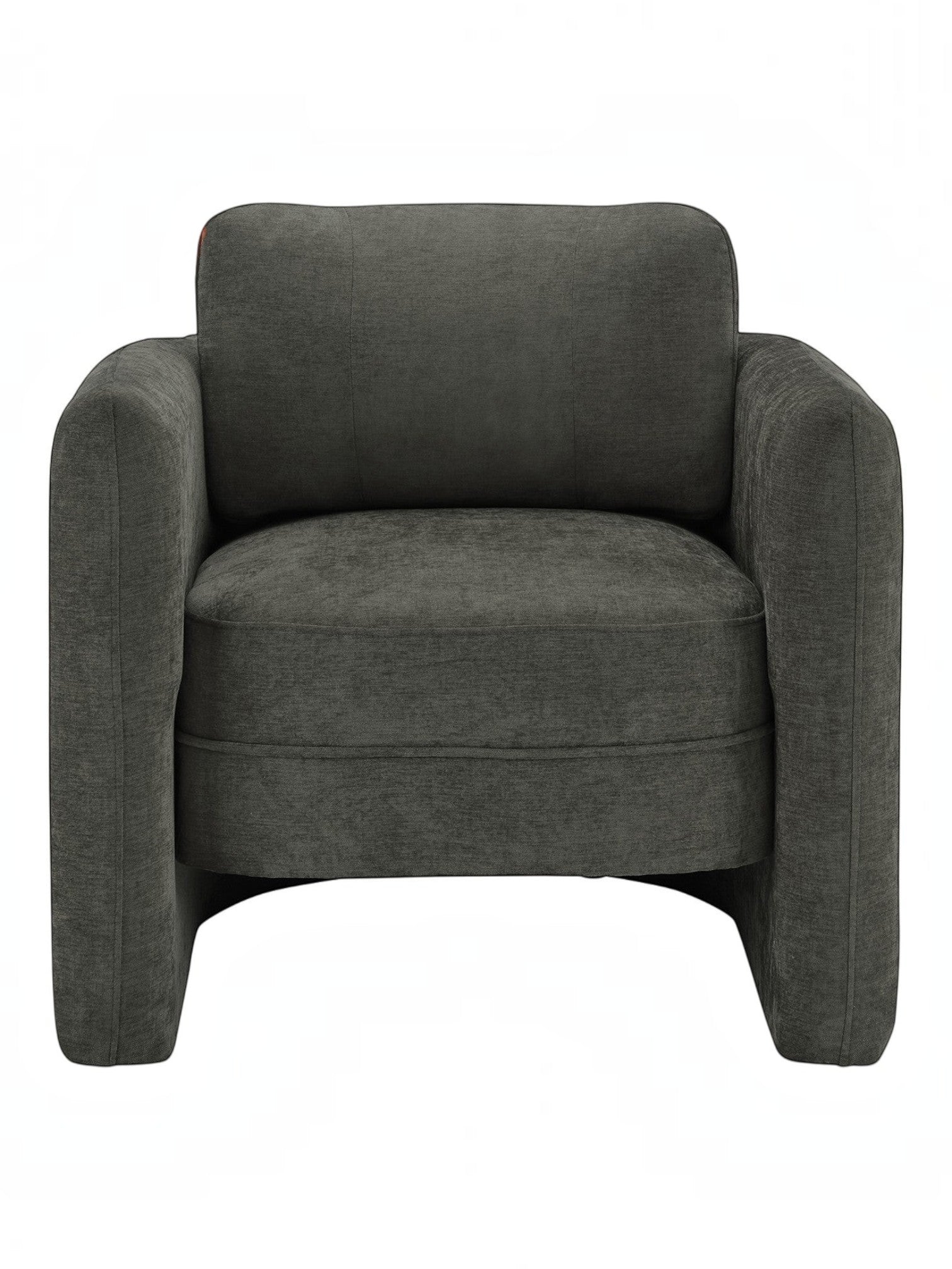 TOCO Meubles Fauteuil d'appoint Altea gris foncé en tissu, style tonneau, dossier incurvé, assise enveloppante.
