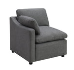 TOCO Meubles - Fauteuil d'angle gris en chenille, style moderne, assise confortable et dossier incliné.