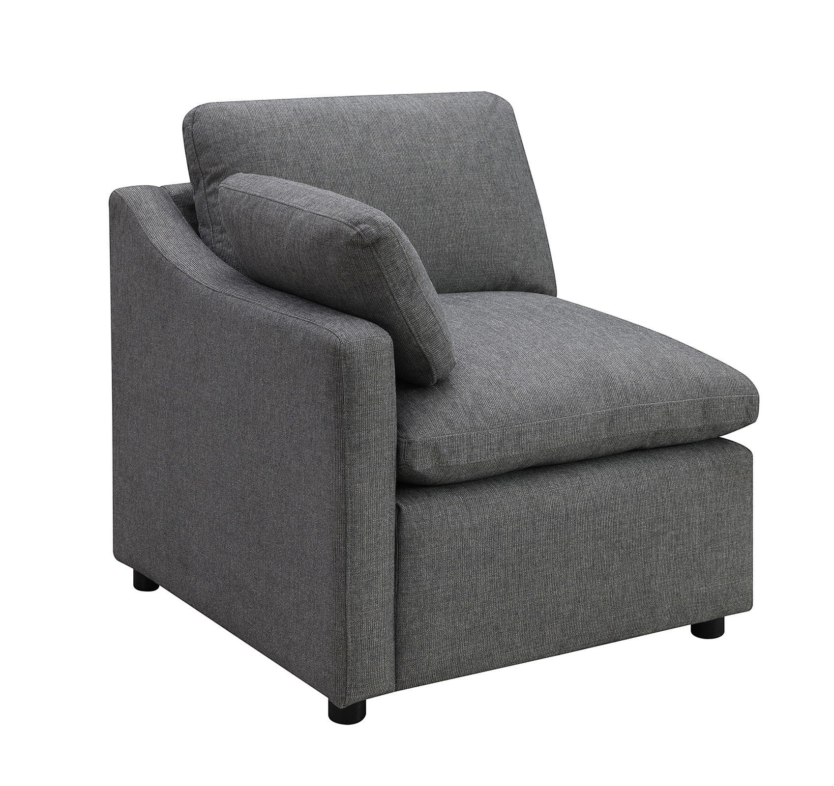 TOCO Meubles - Fauteuil d'angle gris en chenille, style moderne, assise confortable et dossier incliné.