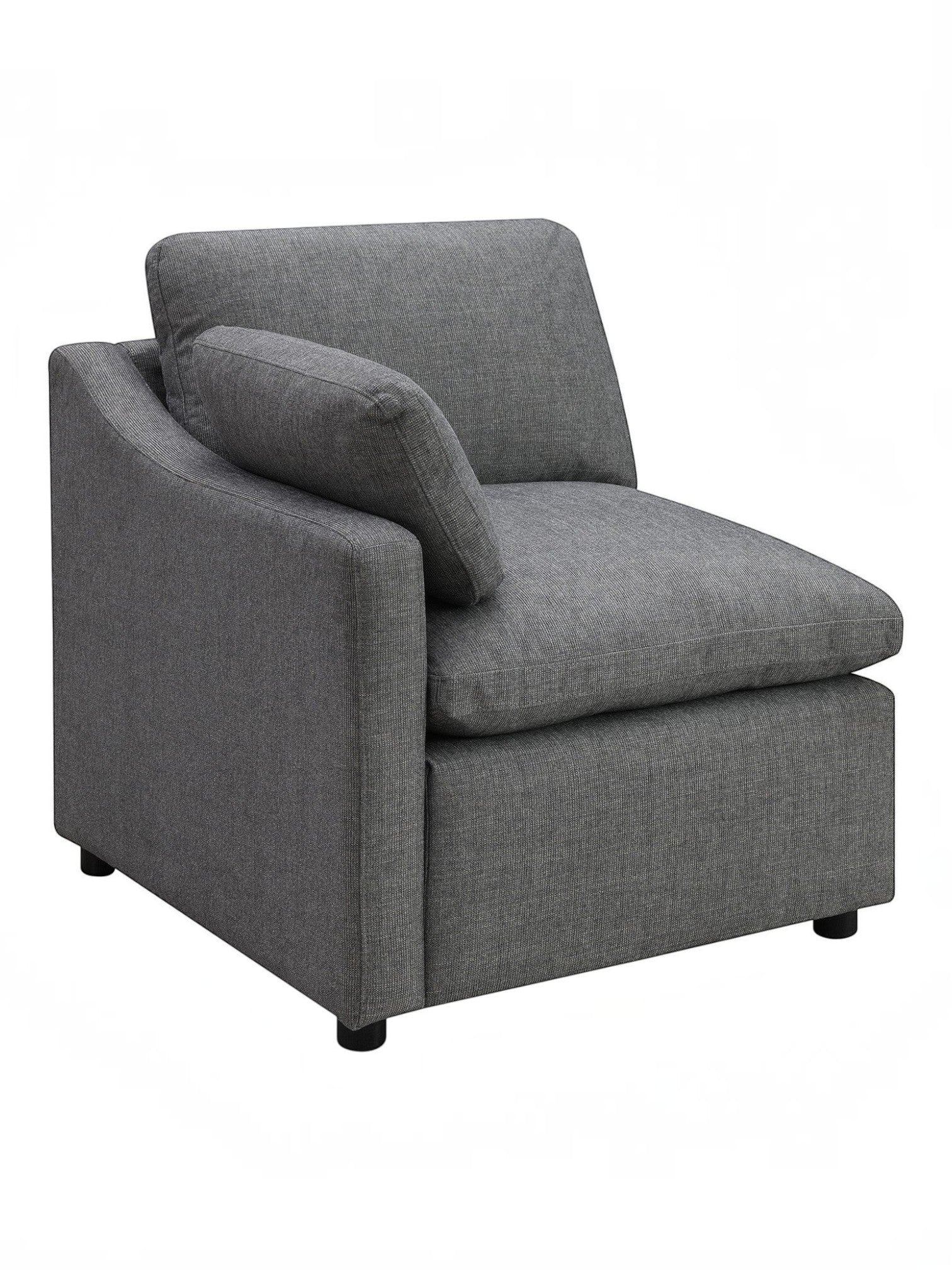 TOCO Meubles - Fauteuil d'angle gris en chenille, style moderne, assise confortable et dossier incliné.