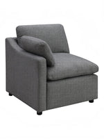 TOCO Meubles - Fauteuil d'angle gris en chenille, style moderne, assise confortable et dossier incliné.