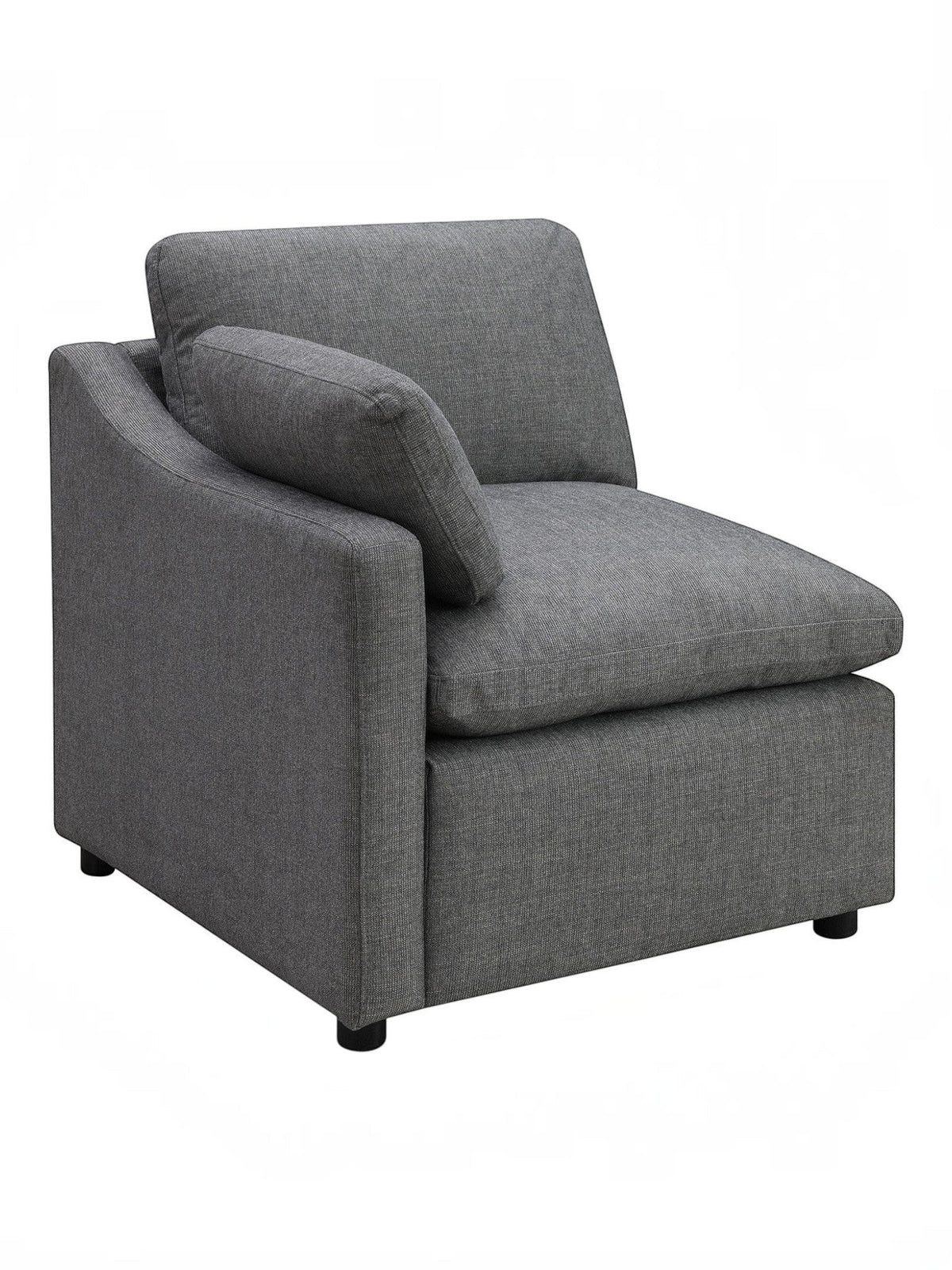 TOCO Meubles - Fauteuil d'angle gris en chenille, style moderne, assise confortable et dossier incliné.