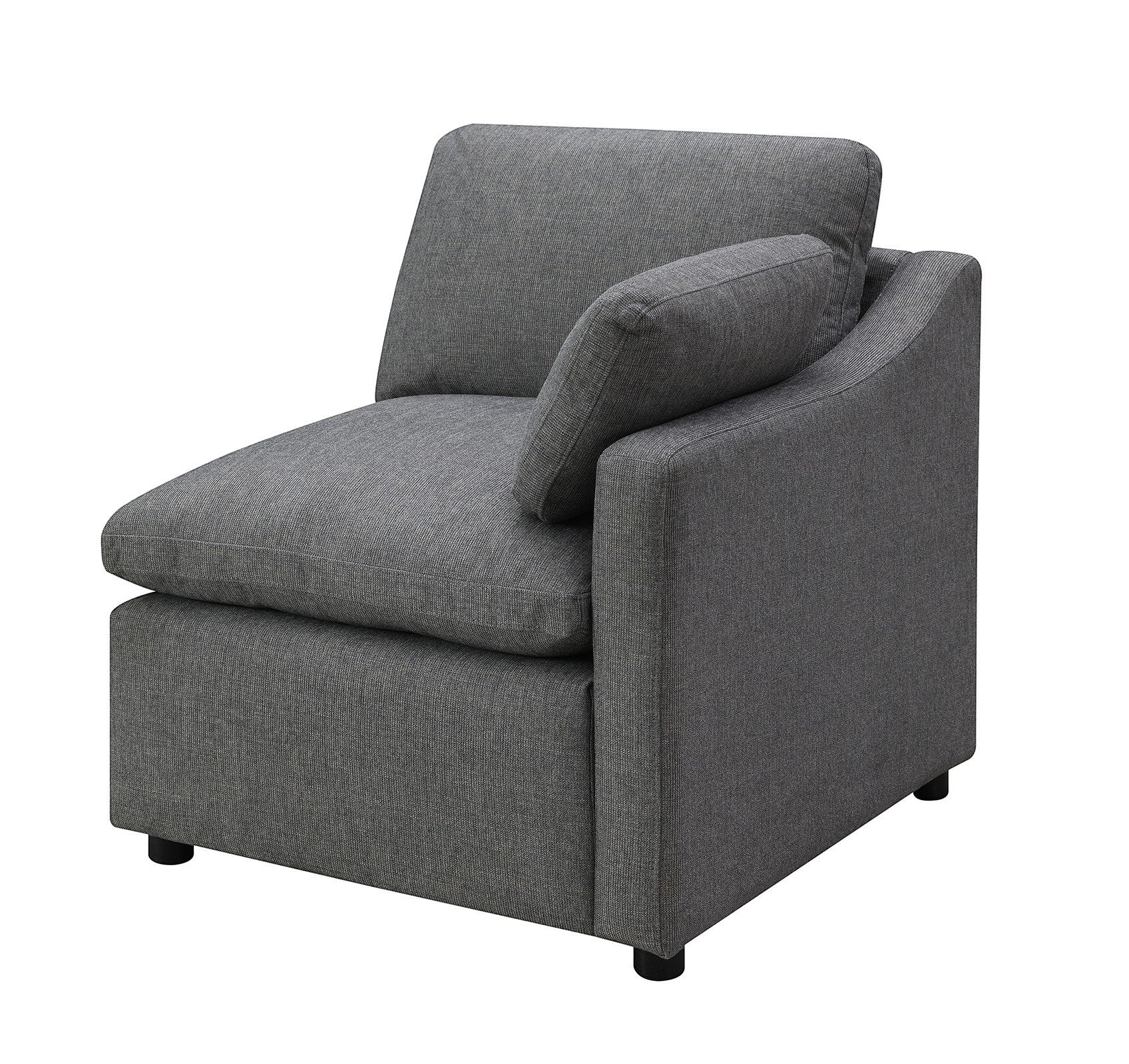 TOCO Meubles - Fauteuil d'angle gris anthracite en chenille, style moderne et modulable, avec coussin assorti.