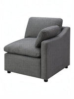 TOCO Meubles - Fauteuil d'angle gris anthracite en chenille, style moderne et modulable, avec coussin assorti.