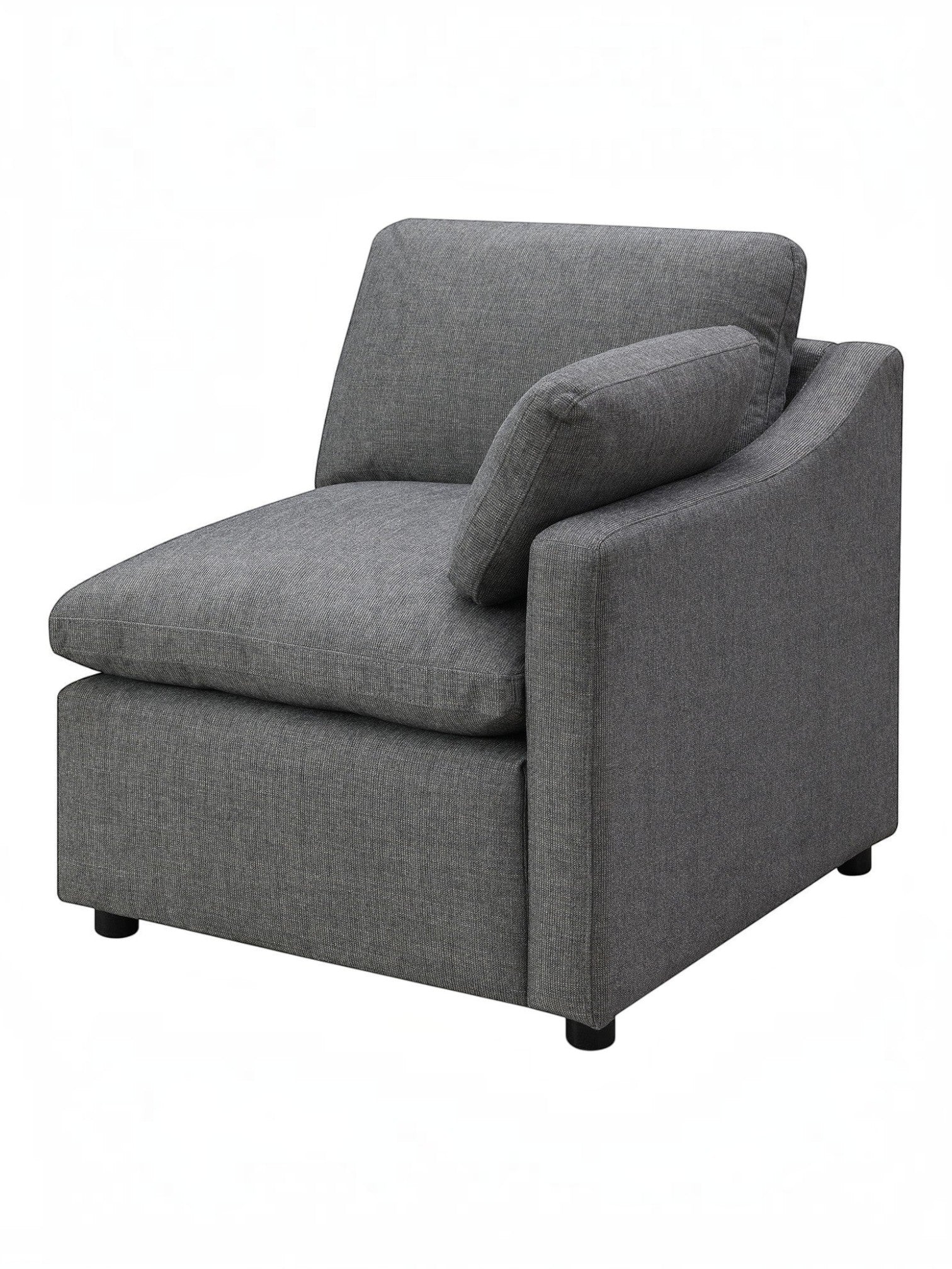 TOCO Meubles - Fauteuil d'angle gris anthracite en chenille, style moderne et modulable, avec coussin assorti.