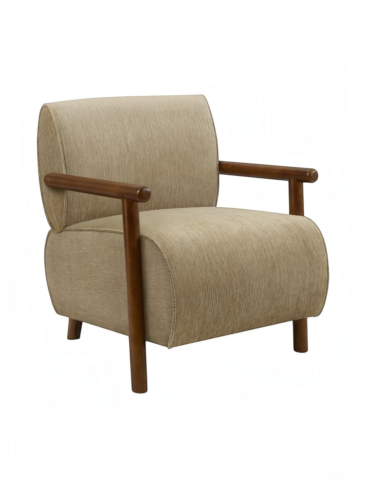Fauteuil d'appoint TOCO Meubles Maureen beige avec accoudoirs en bois foncé et assise rembourrée contemporaine