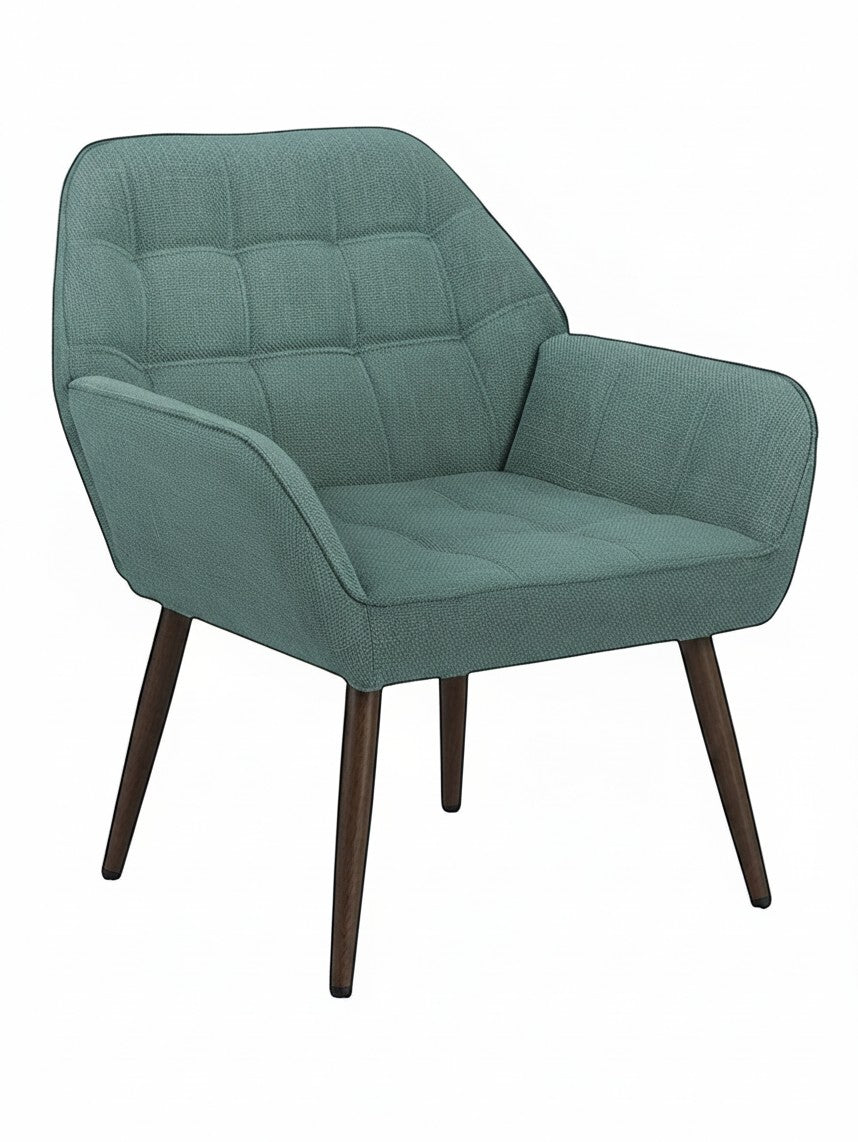 Fauteuil d'appoint TOCO Meubles Belinda bleu sarcelle avec assise capitonnée et pieds en bois foncé