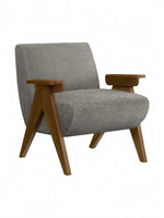 Fauteuil d'appoint TOCO Meubles Carl gris en tissu bouclé avec accoudoirs et pieds en bois massif