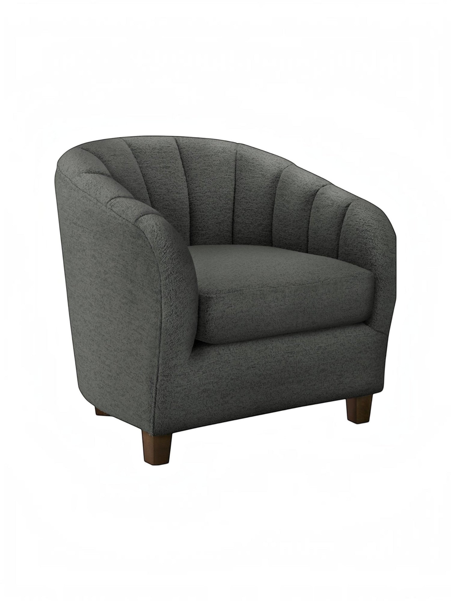 Fauteuil d'appoint TOCO Meubles Noella gris foncé au design tonneau avec dossier arrondi et pieds en bois massif