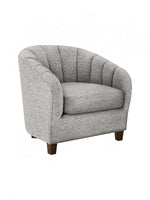 Fauteuil d'appoint TOCO Meubles Noella gris en forme de tonneau avec dossier arrondi et pieds en bois massif