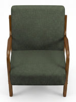 Fauteuil d'appoint TOCO Meubles Ulysse en tissu vert forêt avec structure en bois massif et accoudoirs courbés