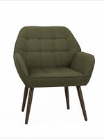 Fauteuil d'appoint TOCO Meubles Belinda vert olive avec assise capitonnée et pieds en bois foncé