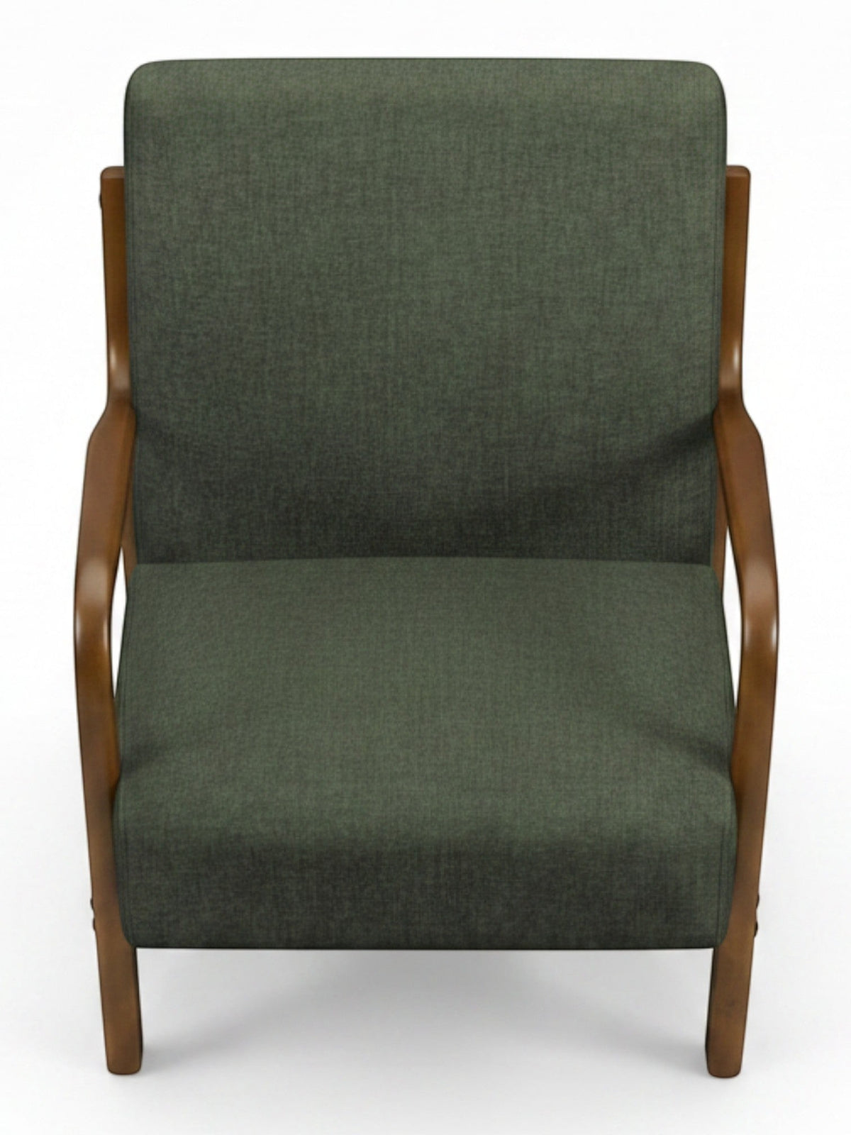 Fauteuil d'appoint TOCO Meubles Ulysse en tissu vert forêt avec structure en bois massif et accoudoirs courbés