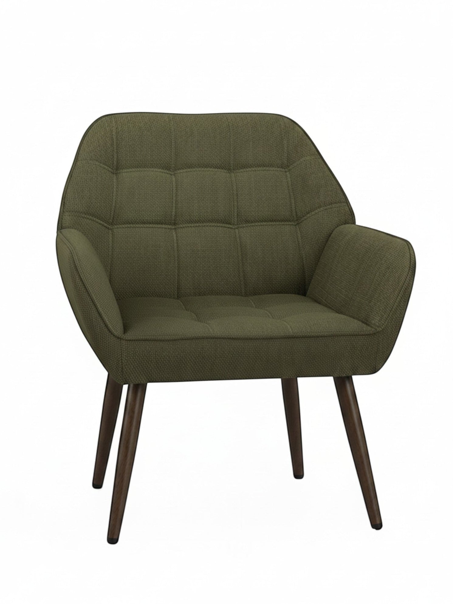 Fauteuil d'appoint TOCO Meubles Belinda vert olive avec assise capitonnée et pieds en bois foncé