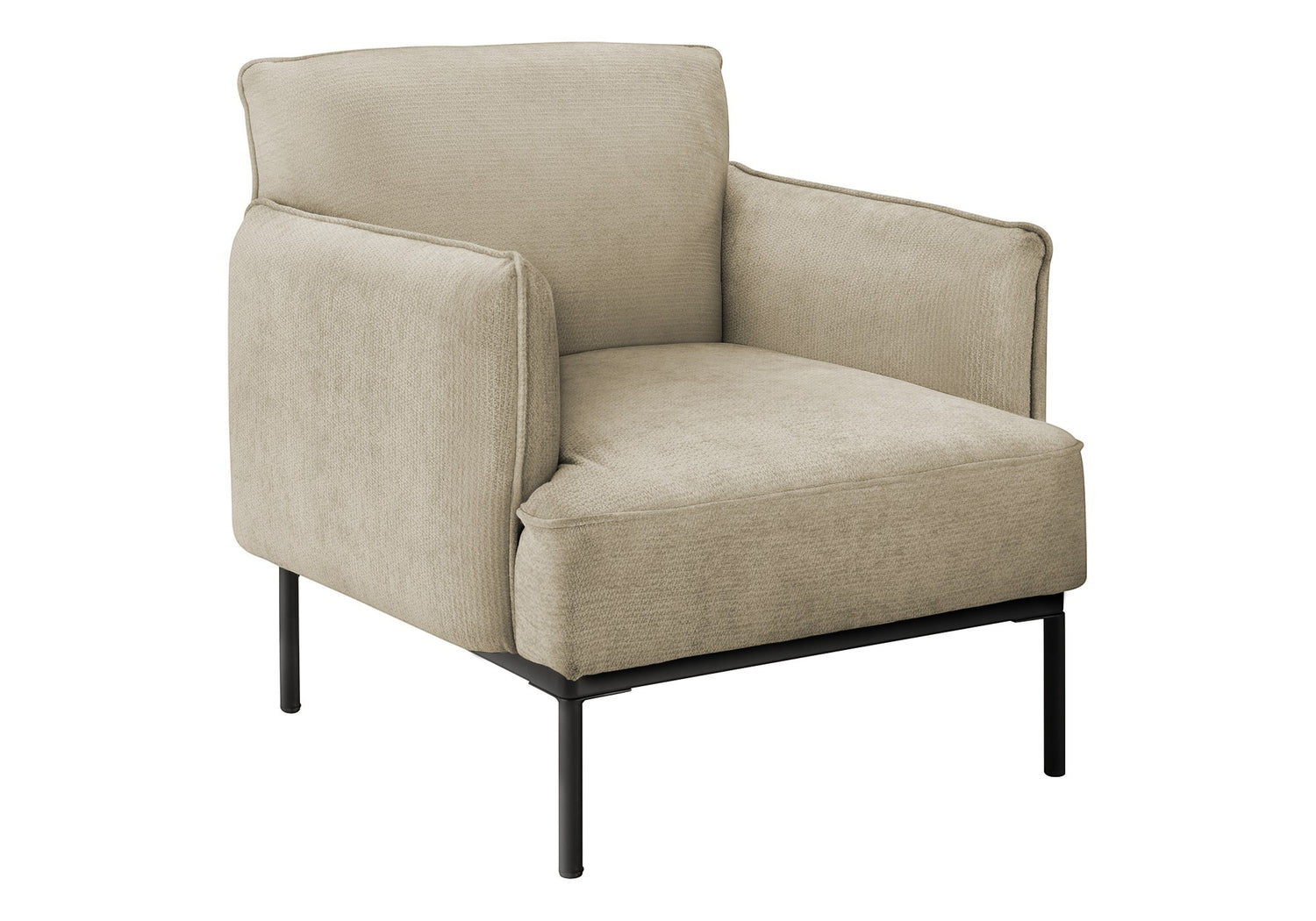 Fauteuil d'appoint Antoinette beige en tissu avec pieds noirs par TOCO Meubles. Design moderne et confortable.
