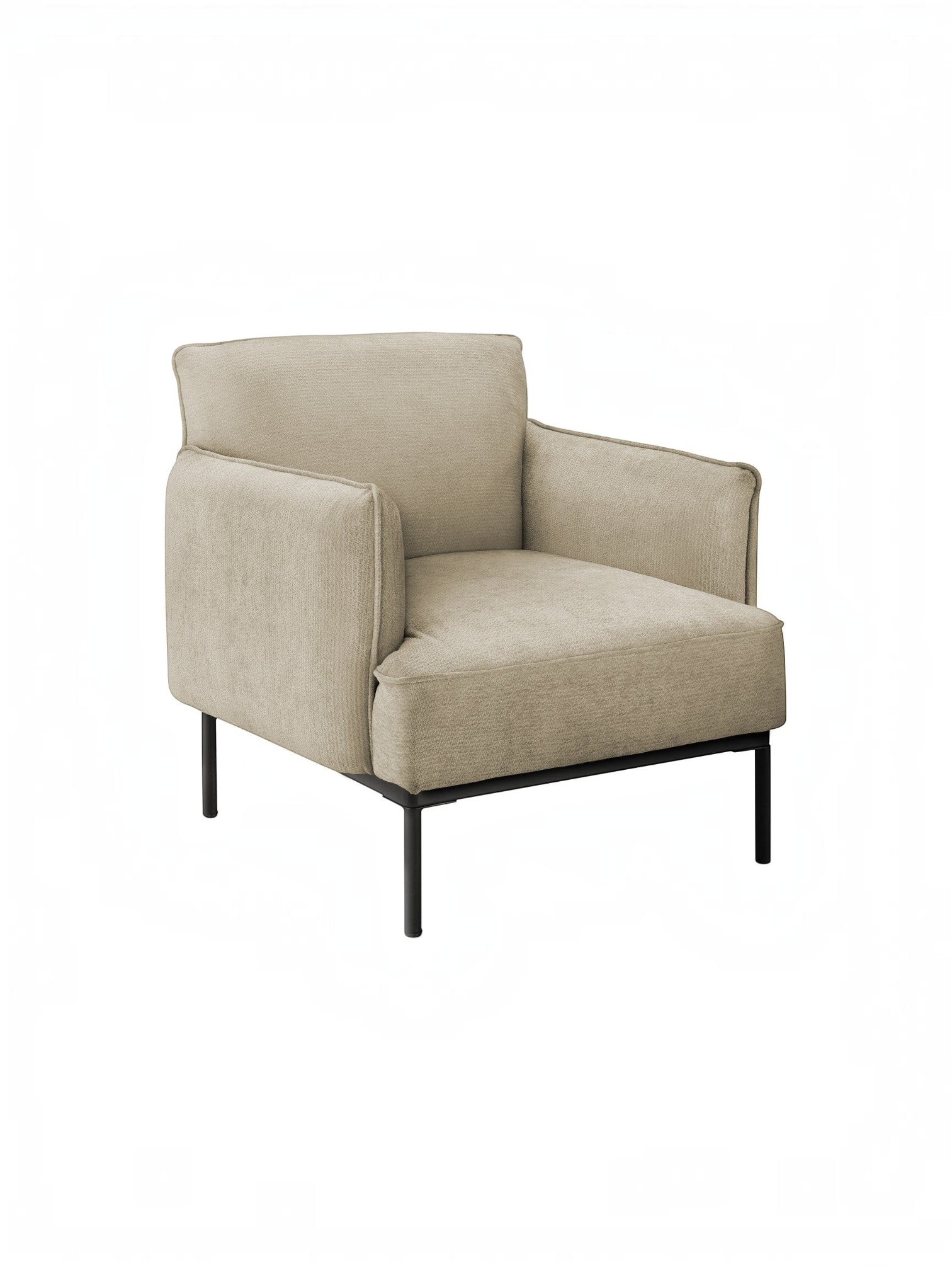 Fauteuil d'appoint Antoinette beige en tissu avec pieds noirs par TOCO Meubles. Design moderne et confortable.
