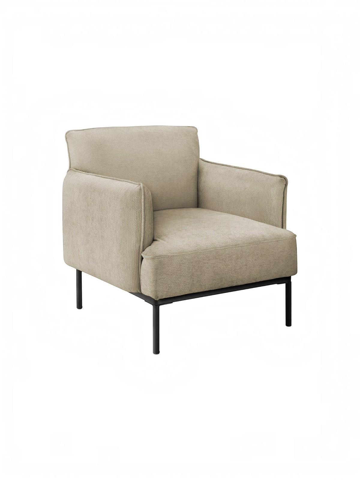 Fauteuil d'appoint Antoinette beige en tissu avec pieds noirs par TOCO Meubles. Design moderne et confortable.