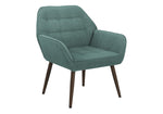 Fauteuil d'appoint Belinda TOCO Meubles bleu canard matelassé avec pieds en bois foncé