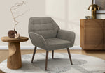Fauteuil d'appoint Belinda TOCO Meubles gris chiné, rembourré, avec pieds en bois foncé, style contemporain.