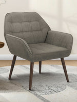 Fauteuil d'appoint Belinda TOCO Meubles gris chiné, rembourré, avec pieds en bois foncé, style contemporain.