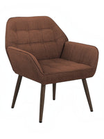 Fauteuil d'appoint Belinda en tissu marron avec capitonnage, pieds en bois foncé, par TOCO Meubles.