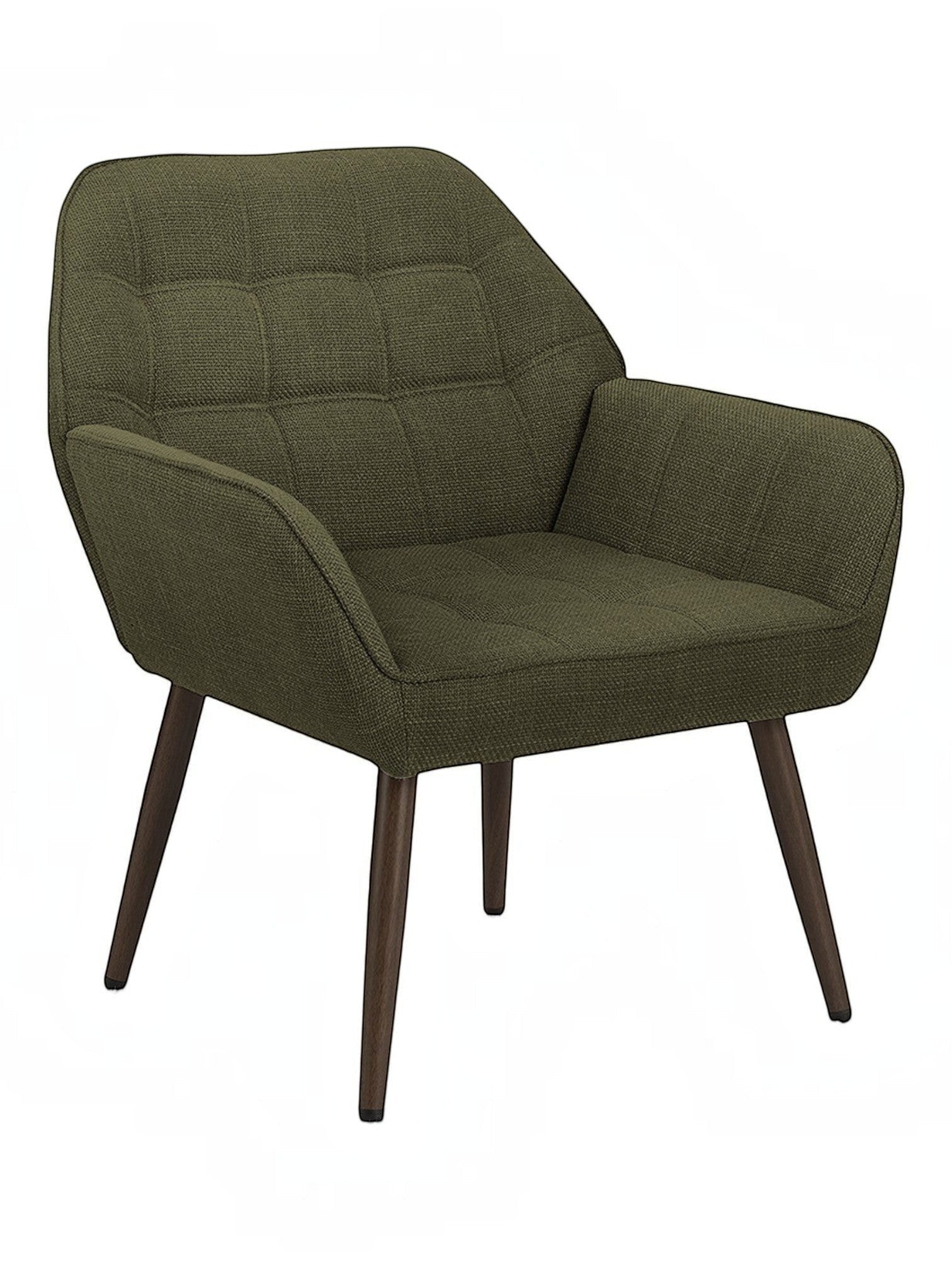 Fauteuil d'appoint Belinda vert kaki de TOCO Meubles avec assise rembourrée et pieds en bois foncés.