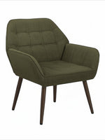 Fauteuil d'appoint TOCO Meubles Belinda vert olive avec assise capitonnée et pieds en bois foncé
