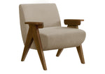 Fauteuil d'appoint Carl TOCO Meubles en tissu bouclé beige avec pieds et accoudoirs en bois de noyer.