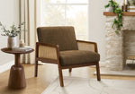 Fauteuil d'appoint TOCO Meubles Brice marron avec accoudoirs en rotin et structure en bois