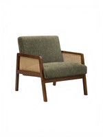 Fauteuil d'appoint TOCO Meubles Brice vert forêt avec accoudoirs en rotin et structure en bois