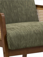 Fauteuil d'appoint TOCO Meubles Brice en tissu vert texturé avec structure en bois massif et détails en cannage