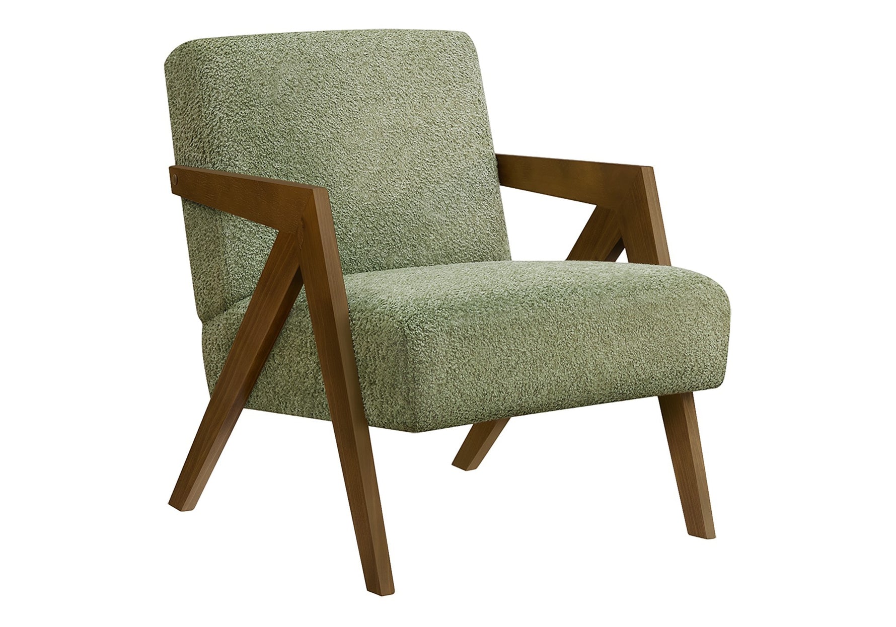 Fauteuil d'appoint TOCO Meubles Caleb vert texturé avec accoudoirs et pieds en bois marron