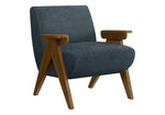 Fauteuil d'appoint Carl bleu marine en tissu texturé avec accoudoirs et pieds en bois par TOCO Meubles