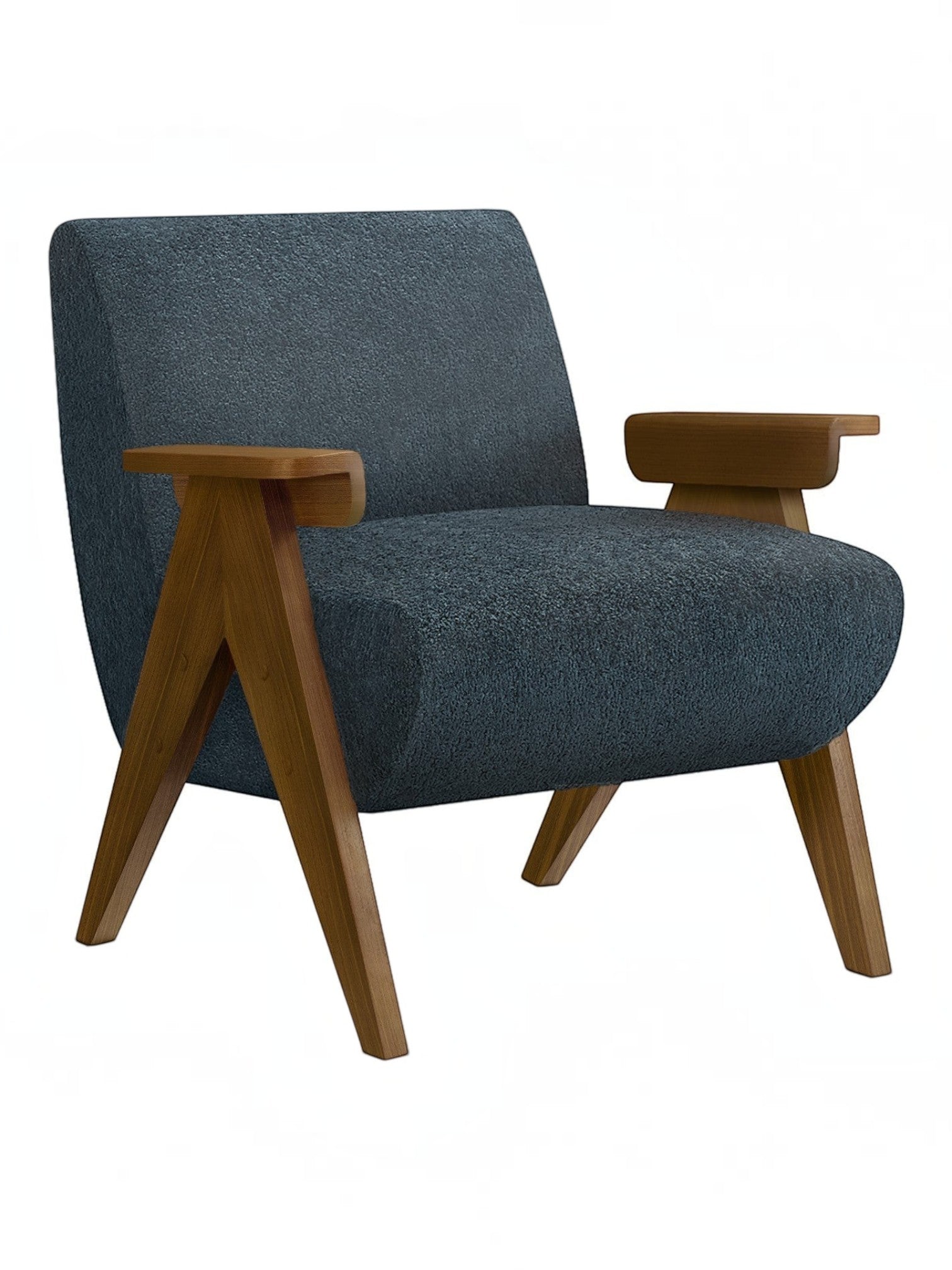 Fauteuil d'appoint Carl bleu marine en tissu texturé avec accoudoirs et pieds en bois par TOCO Meubles