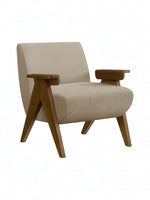 Fauteuil d'appoint TOCO Meubles Carl en tissu bouclette beige avec accoudoirs et pieds en bois massif