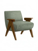 Fauteuil d'appoint TOCO Meubles Carl en tissu vert texturé avec accoudoirs et pieds en bois massif