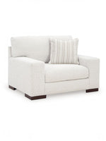 Fauteuil une place et demie TOCO Meubles Figaro en tissu texturé blanc cassé avec coussin décoratif à rayures