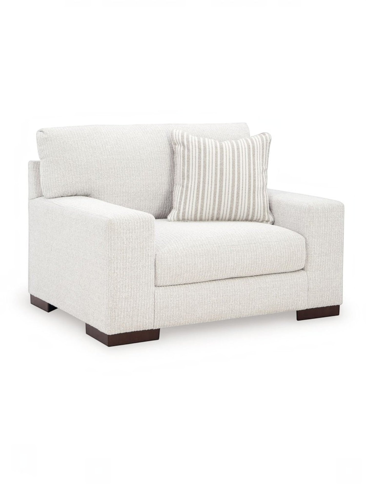 Fauteuil une place et demie TOCO Meubles Figaro en tissu texturé blanc cassé avec coussin décoratif à rayures