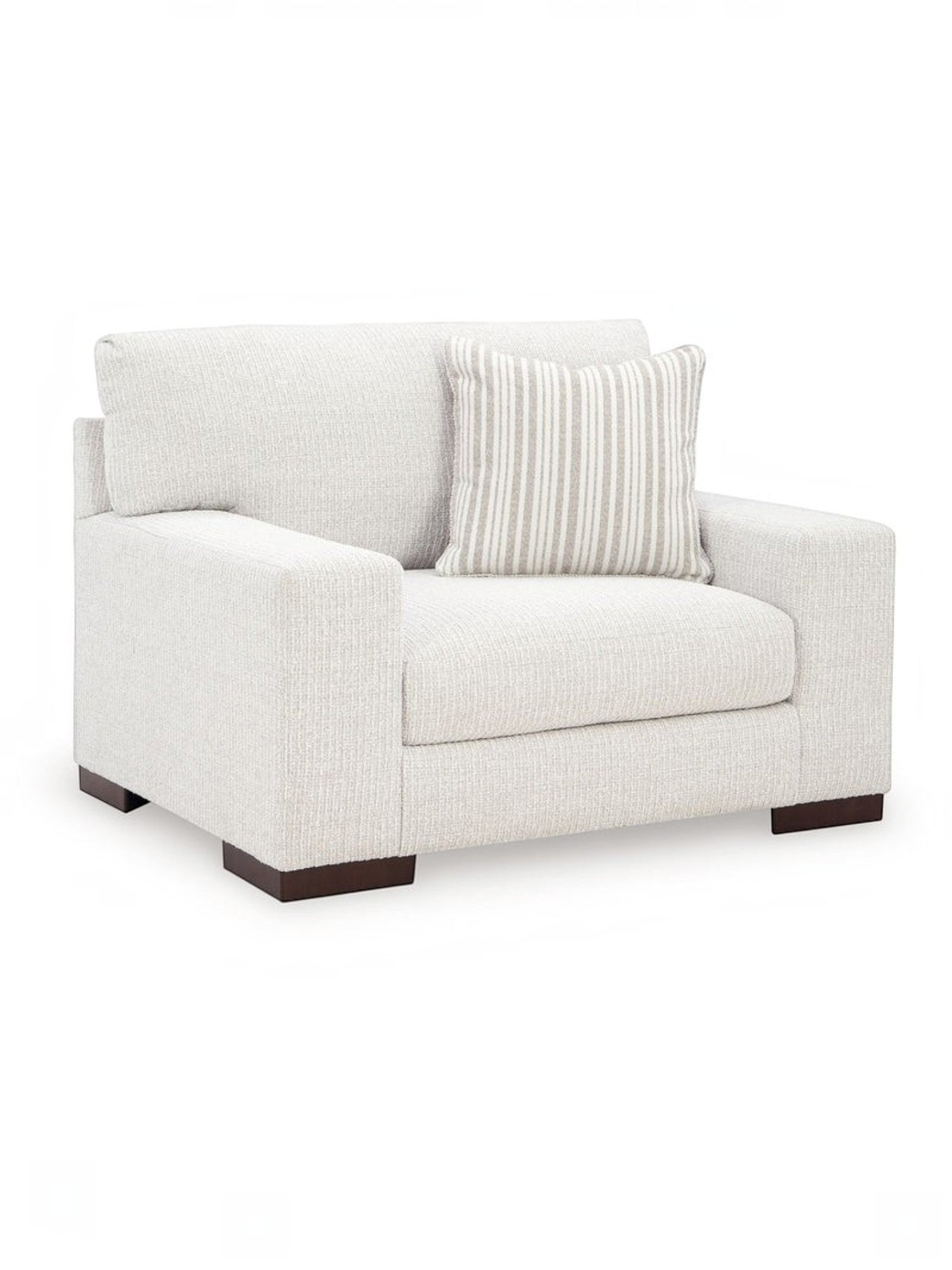 Fauteuil une place et demie TOCO Meubles Figaro en tissu texturé blanc cassé avec coussin décoratif à rayures