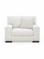 Fauteuil Figaro TOCO Meubles large et confortable en tissu texturé blanc cassé avec coussin décoratif rayé